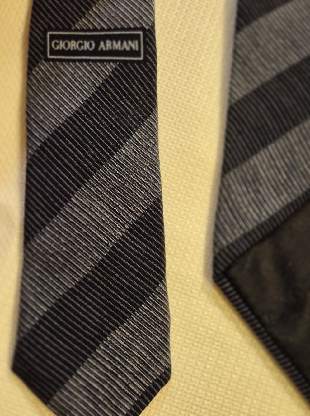 Giorgio Armani Black and Gray Diagonal Stripe Silk Tie